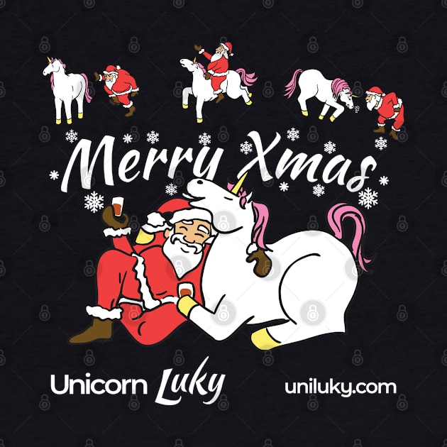 Xmas in black with Unicorn Luky and Santa by uniluky